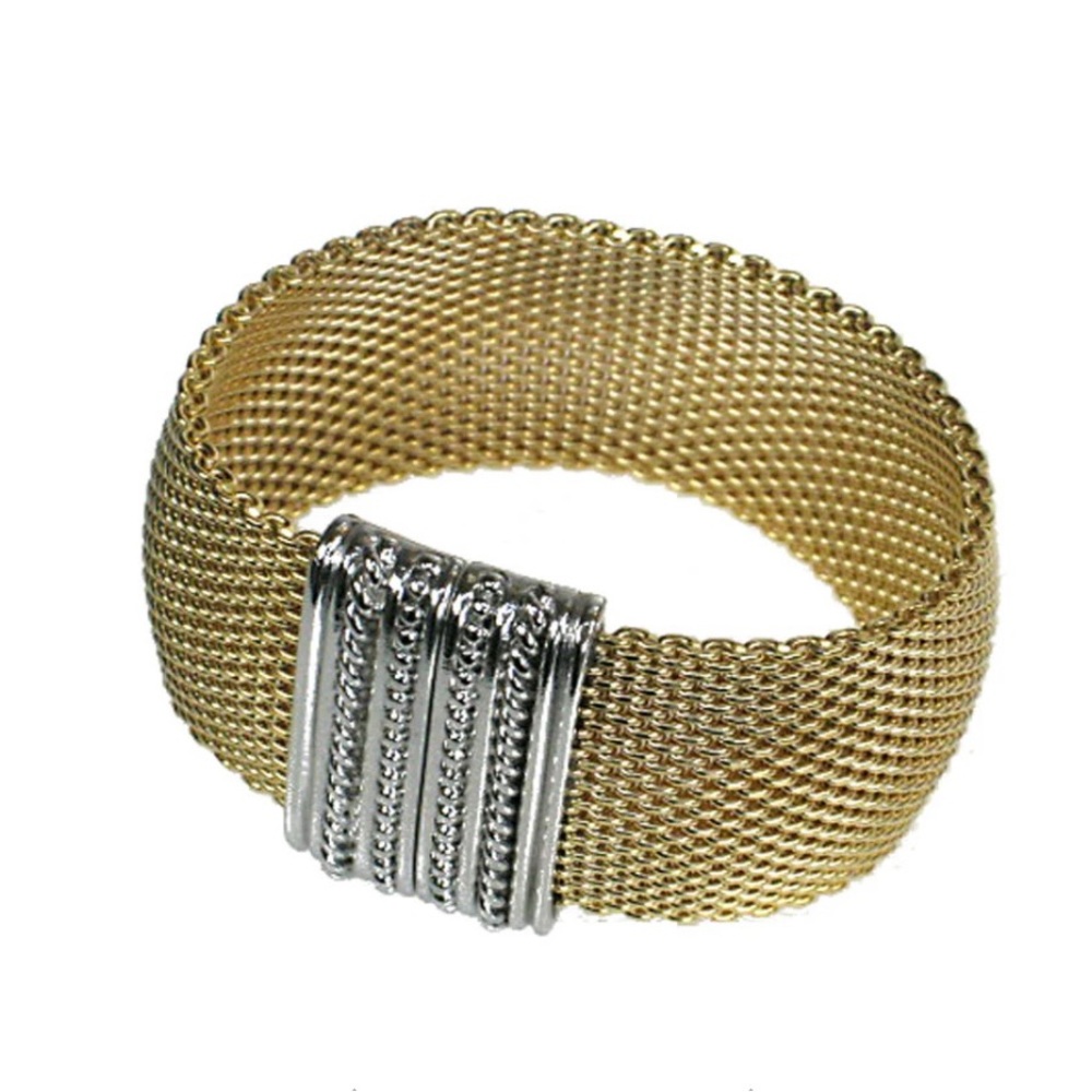 Gold and Silver Two-Tone Mesh Bracelet - Picture 2 of 10